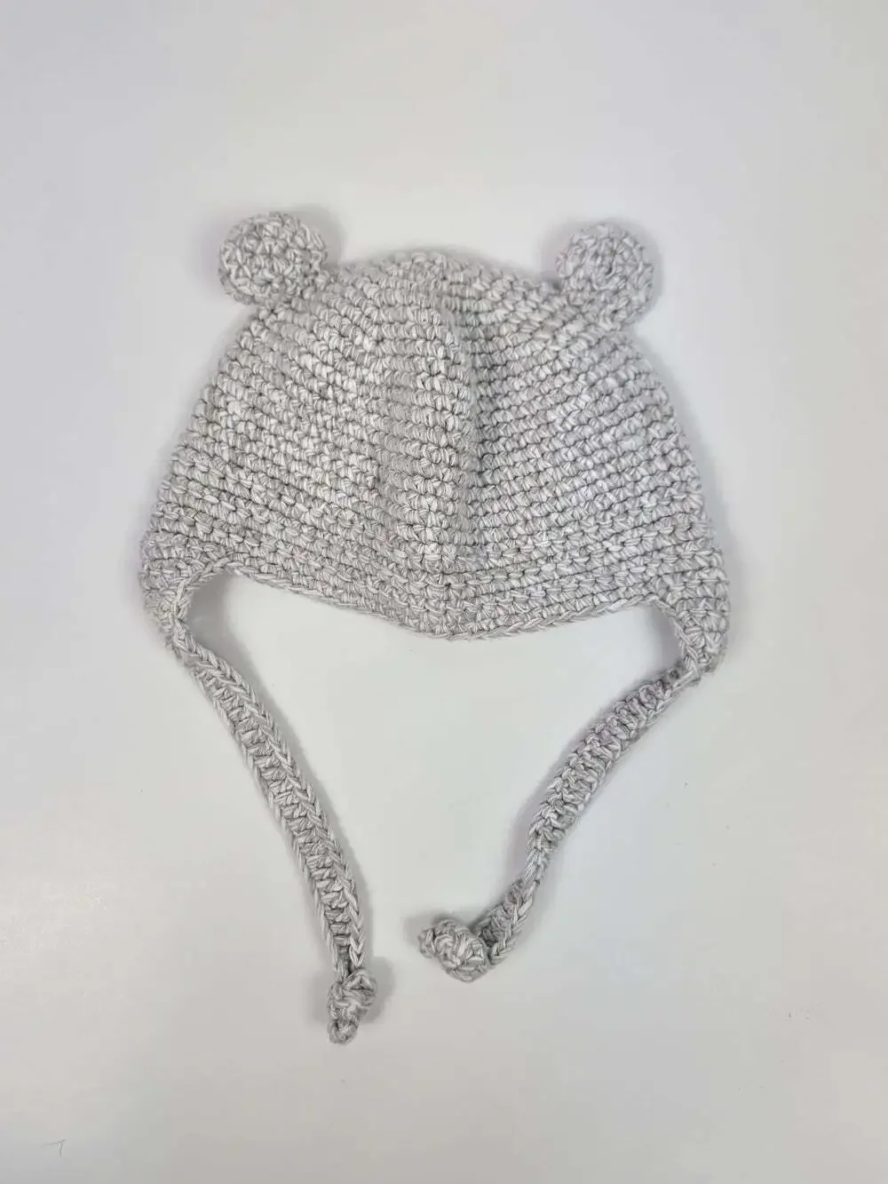 Beba Bean Baby Gray Crochet Knit Bear Hat Bonnet 3-6M 100% Cotton